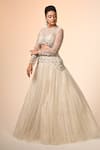 Couture By Niharika_Ivory Net Embroidery, Sequins Round Neck Designer Lehenga Set _Online_at_Aza_Fashions