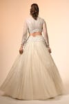 Shop_Couture By Niharika_Ivory Net Embroidery, Sequins Round Neck Designer Lehenga Set _at_Aza_Fashions