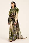 Ruhr India_Green Crepe, Organza Sequins Halter , Round Mayuri Hand Work Saree Set _Online_at_Aza_Fashions