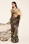 Shop_Ruhr India_Green Crepe, Organza Sequins Halter , Round Mayuri Hand Work Saree Set _Online_at_Aza_Fashions