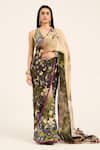 Buy_Ruhr India_Green Crepe, Organza Sequins Halter , Round Mayuri Hand Work Saree Set _at_Aza_Fashions