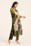 Ruhr India_Green Silk Beads V-neck Meera Designer Kurta Set _Online_at_Aza_Fashions