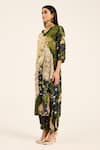Buy_Ruhr India_Green Silk Beads V-neck Meera Designer Kurta Set _Online_at_Aza_Fashions