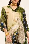 Shop_Ruhr India_Green Silk Beads V-neck Meera Designer Kurta Set _Online_at_Aza_Fashions
