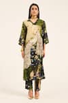 Ruhr India_Green Silk Beads V-neck Meera Designer Kurta Set _at_Aza_Fashions
