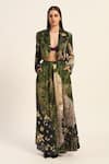 Buy_Ruhr India_Green Satin Beads Multi Color Cropped Blazer And Dhoti Pant Set _at_Aza_Fashions