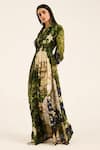 Ruhr India_Green Silk Collared Meera Multi Color Designer Dress _at_Aza_Fashions