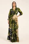 Buy_Ruhr India_Green Silk Collared Meera Multi Color Designer Dress _at_Aza_Fashions