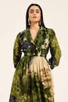 Buy_Ruhr India_Green Silk Collared Meera Multi Color Designer Dress 