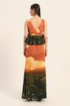 Shop_Ruhr India_Orange Satin Round Neck Multi Color Designer Abira Dress _at_Aza_Fashions