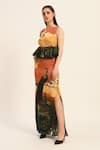 Ruhr India_Orange Satin Round Neck Multi Color Designer Abira Dress _Online_at_Aza_Fashions