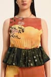 Ruhr India_Orange Satin Round Neck Multi Color Designer Abira Dress _at_Aza_Fashions