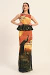 Buy_Ruhr India_Orange Satin Round Neck Multi Color Designer Abira Dress _at_Aza_Fashions