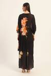 Shop_Ruhr India_Black Chiffon V-neck Floral Print Kaftan Set _at_Aza_Fashions