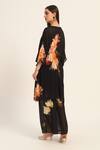 Ruhr India_Black Chiffon V-neck Floral Print Kaftan Set _Online_at_Aza_Fashions