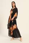 Shop_Ruhr India_Black Chiffon V-neck Floral Print Kaftan Set _Online_at_Aza_Fashions