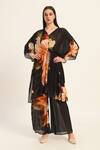 Buy_Ruhr India_Black Chiffon V-neck Floral Print Kaftan Set _at_Aza_Fashions