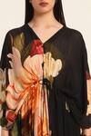 Buy_Ruhr India_Black Chiffon V-neck Floral Print Kaftan Set 