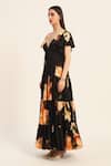 Ruhr India_Black Satin V-neck Floral Print Maxi Dress _Online_at_Aza_Fashions