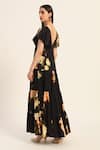 Buy_Ruhr India_Black Satin V-neck Floral Print Maxi Dress _Online_at_Aza_Fashions