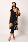 Buy_Ruhr India_Black Cotton Split V-neck Floral Print Kurta Set _at_Aza_Fashions