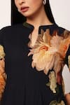 Buy_Ruhr India_Black Cotton Split V-neck Floral Print Kurta Set 