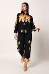 Buy_Ruhr India_Black Cotton Collared Floral Print Yuri Coord Set _Online_at_Aza_Fashions