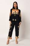 Buy_Ruhr India_Black Cotton Collared Floral Print Yuri Coord Set _at_Aza_Fashions