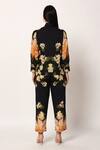Shop_Ruhr India_Black Cotton Collared Floral Print Yuri Coord Set _at_Aza_Fashions