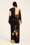 Shop_Ruhr India_Black Satin V-neck Floral Print Jumpsuit _at_Aza_Fashions