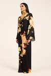 Ruhr India_Black Satin V-neck Floral Print Jumpsuit _Online_at_Aza_Fashions