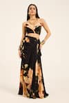 Buy_Ruhr India_Black Satin Asymmetric Floral Crop Top And Dhoti Skirt Set _at_Aza_Fashions