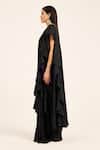 Ruhr India_Black Satin, Lycra Mirrors, Beads, Sequins Hand-embroidered Kali Saree Set _Online_at_Aza_Fashions