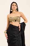 Shop_Ruhr India_Black Satin, Lycra Mirrors, Beads, Sequins Hand-embroidered Kali Saree Set _Online_at_Aza_Fashions