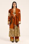 Ruhr India_Rust Silk Mirrors, Beads, Sequins Orange Hand-embroidered Jacket _at_Aza_Fashions