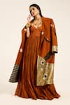 Buy_Ruhr India_Rust Silk Mirrors, Beads, Sequins Orange Hand-embroidered Jacket _at_Aza_Fashions