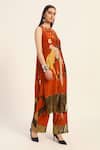 Ruhr India_Rust Crepe Mirrors, Beads, Sequins, Zari Round Neck Spara Orange Kurta Set _Online_at_Aza_Fashions