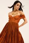 Shop_Ruhr India_Rust Chanderi Silk Sweetheart Neck, Off-shoulder Orange Tara Dress _Online_at_Aza_Fashions