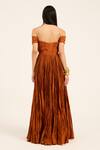 Shop_Ruhr India_Rust Chanderi Silk Sweetheart Neck, Off-shoulder Orange Tara Dress _at_Aza_Fashions