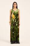 Buy_Ruhr India_Green Silk, Velvet Embroidery V-neck Krutika Jumpsuit _Online_at_Aza_Fashions