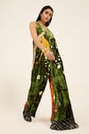 Shop_Ruhr India_Green Silk, Velvet Embroidery V-neck Krutika Jumpsuit _Online_at_Aza_Fashions
