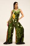 Buy_Ruhr India_Green Silk, Velvet Embroidery V-neck Krutika Jumpsuit _at_Aza_Fashions