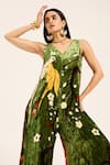Buy_Ruhr India_Green Silk, Velvet Embroidery V-neck Krutika Jumpsuit 