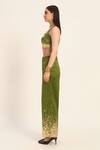 Ruhr India_Green Chanderi Silk Mirrors, Beads, Sequins V-neck Bralette And Pant Set _Online_at_Aza_Fashions