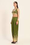 Buy_Ruhr India_Green Chanderi Silk Mirrors, Beads, Sequins V-neck Bralette And Pant Set _Online_at_Aza_Fashions