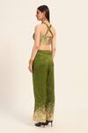 Ruhr India_Green Chanderi Silk Mirrors, Beads, Sequins V-neck Bralette And Pant Set _at_Aza_Fashions