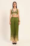 Buy_Ruhr India_Green Chanderi Silk Mirrors, Beads, Sequins V-neck Bralette And Pant Set 