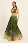Buy_Ruhr India_Green Silk, Chanderi Beads V-neck Top And Skirt Set _Online_at_Aza_Fashions