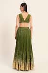 Shop_Ruhr India_Green Silk, Chanderi Beads V-neck Top And Skirt Set _at_Aza_Fashions