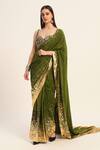 Buy_Ruhr India_Green Silk, Crepe Beads, Mirrors, Embroidery Sweetheart Neck, Miko Saree Set _at_Aza_Fashions